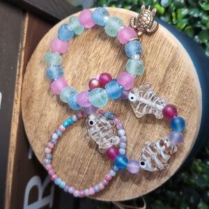 Fish & Frosted Glass & Turtle Bracelet Trio